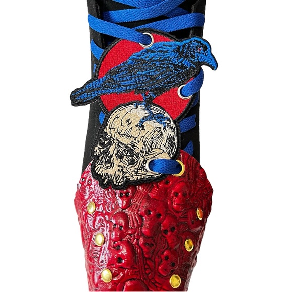 Red neon Skeleton Roller Skates toe guards  leather toe caps - Picture 13 of 15